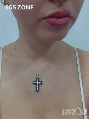 Сребърен Кръст със Сапфири/Рубини/Изумруди, снимка 7 - Колиета, медальони, синджири - 49931920