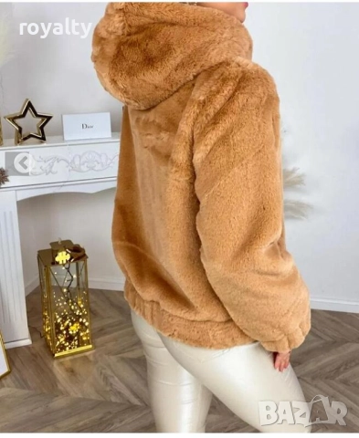 Пухкаво тъмно бежаво дамско яке, снимка 2 - Якета - 51995825