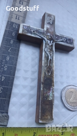 Седефен кръст, посребрен, маслинено дърво , снимка 9 - Антикварни и старинни предмети - 51773035