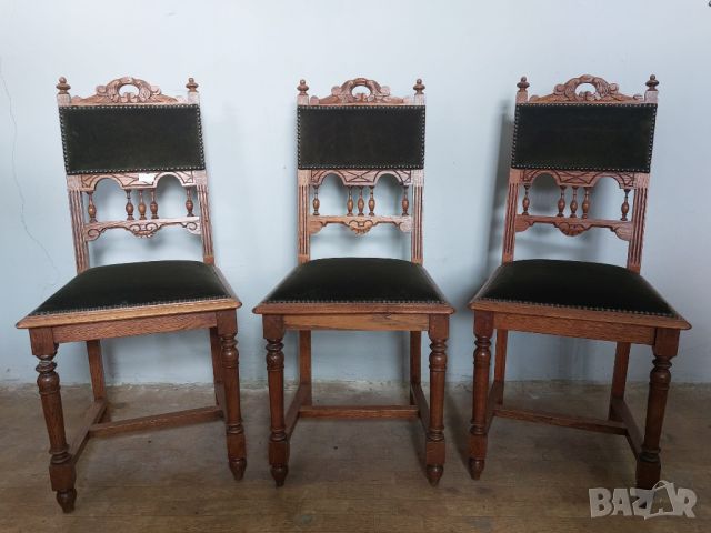 6 броя антикварни трапезни столове от дъбов масив, снимка 3 - Столове - 45336866