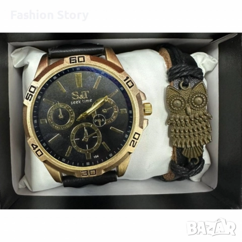 Мъжки часовник S&T Seek Time с кожена гривна – подаръчен комплект, снимка 4 - Мъжки - 51937613
