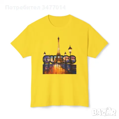 Тениска с надпис Guess, унисекс, Париж, Айфеловата кула, снимка 5 - Тениски - 49219207