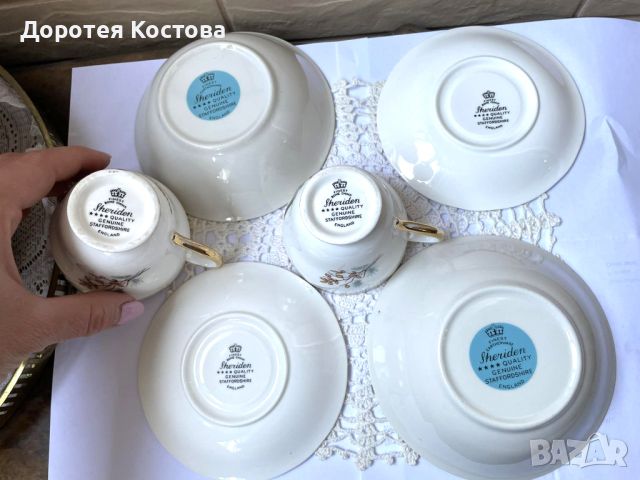Красиви чаши за кафе, 2 бр с 2 чинийки и 2 купички от Англия, снимка 8 - Антикварни и старинни предмети - 45241157