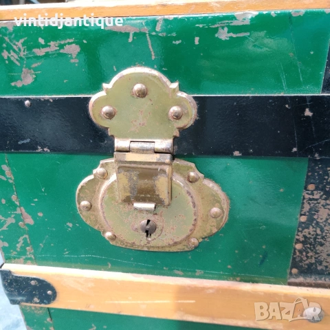 Античен зелен пътнически сандък датиращ от 19 век, снимка 7 - Антикварни и старинни предмети - 54160926