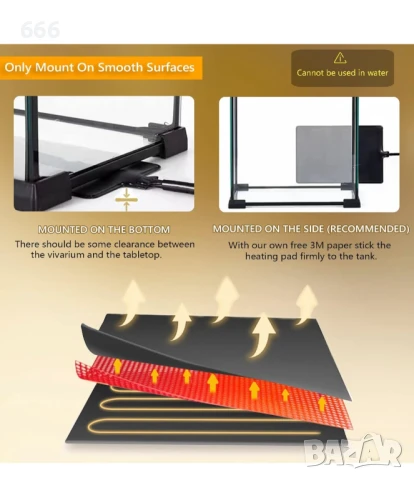 Нагревателна подложка за влечуги с регулиране на температурата, FIPASEN 8x12 инча,, снимка 3 - Други стоки за дома - 51360146