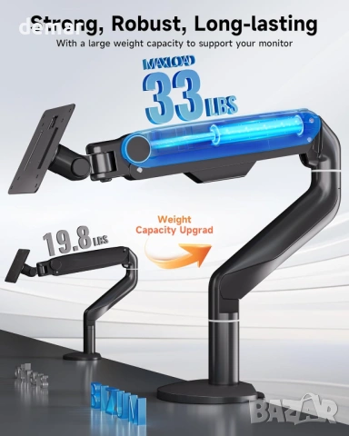 BIZUM стойка за един монитор, регулируема газова пружина, 17"-43", до 15 кг, снимка 4 - Стойки, 3D очила, аксесоари - 53836635