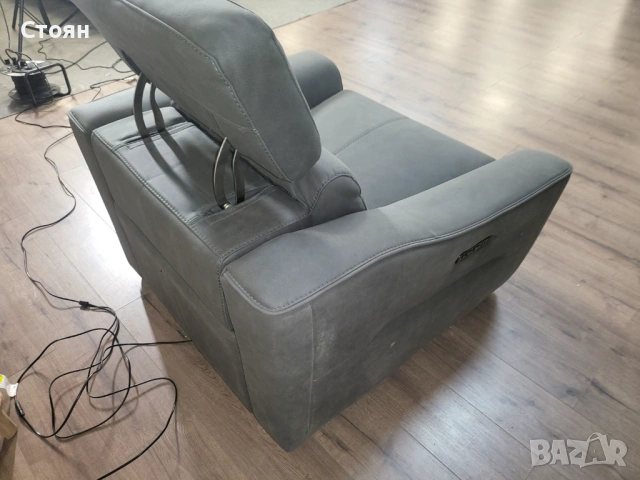 Тъмно сив фотьойл от плат с електрически релаксиращ механизъм, снимка 5 - Дивани и мека мебел - 53700466