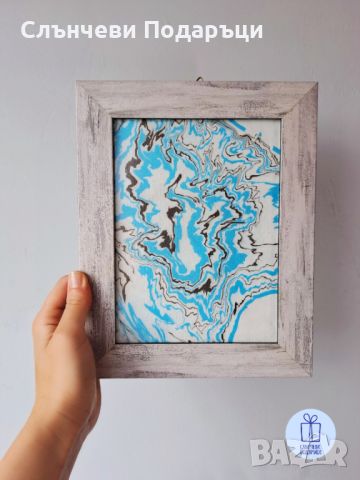 Суминагаши картина по японска техника на рисуване върху вода в красива с рамка 03, снимка 1 - Картини - 45649391