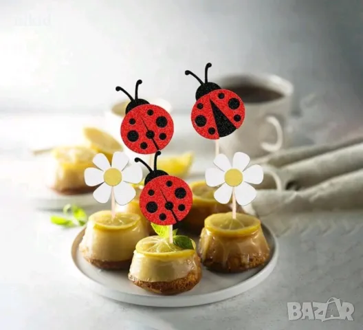 12 бр Калинка калинки цвете брокатени топери за мъфини кексчета декор торта парти, снимка 2 - Други - 50389394