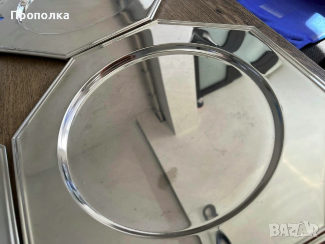 Плато - голяма чиния, подложка - стилни, метални, посребрени - 6бр., снимка 6 - Чинии - 53681316