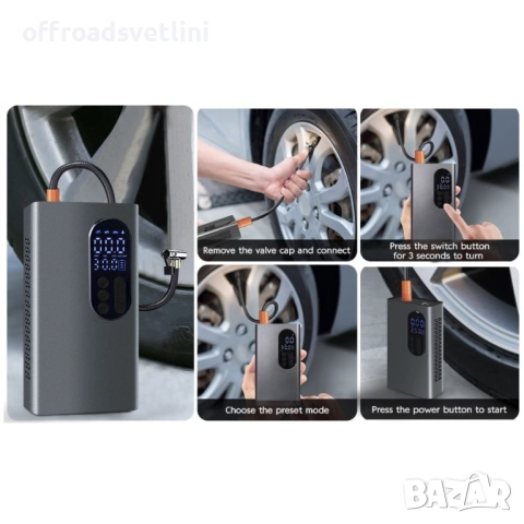 НОВ МОДЕЛ Мощен Безжичен преносим компресор 150 PSI, 6000mAh батерия, снимка 6 - Аксесоари и консумативи - 52471630