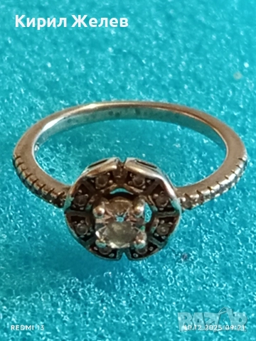 Арт деко винтидж стил сребърен пръстен с осмоъгълен ореол цирконий 43550, снимка 4 - Пръстени - 52717711