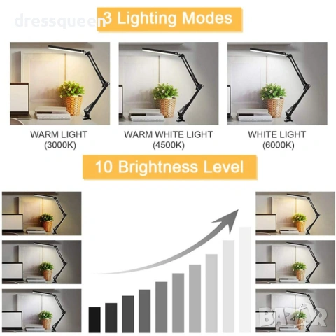 4440 Професионална LED лампа с 3 режима и 10 нива на яркост, снимка 5 - Настолни лампи - 53634545