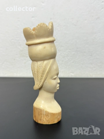 Резбован африкански скулптуриран бюст от с****а кост. №7967, снимка 3 - Антикварни и старинни предмети - 53857551