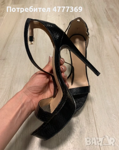 Черни дамски сандали на висок ток змийска кожа, снимка 8 - Сандали - 54185033