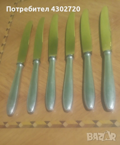 Луксозни ножове 6 броя, с масивно посребрени дръжки 90 и стоманени остриета с позлата, снимка 5 - Прибори за хранене, готвене и сервиране - 53057792