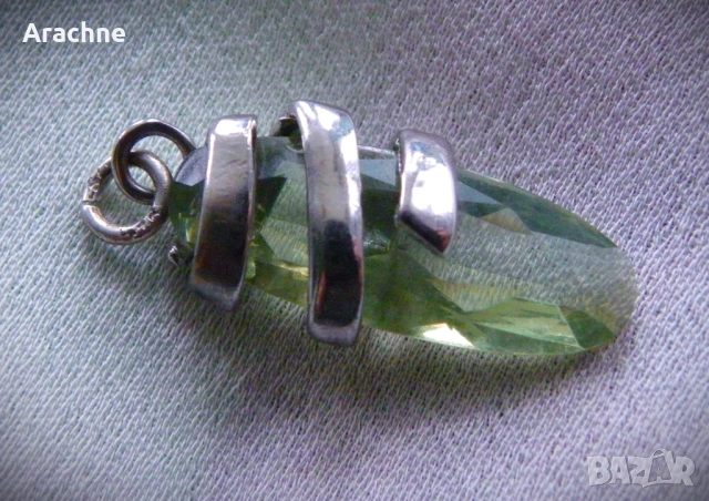 Рядък медальон-ураново стъкло,сребро от Fenton glass,USA, снимка 6 - Колиета, медальони, синджири - 41873992