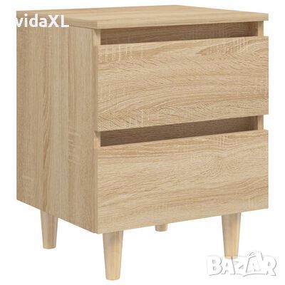 vidaXL Нощно шкафче с крака от боров масив, дъб сонома, 40x35x50 см(SKU:805857