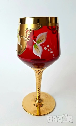 Винтидж комплект за вино от рубинено червено стъкло, снимка 3 - Сервизи - 53573945