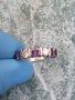 Сребърен пръстен с лилави камъни, снимка 1 - Пръстени - 45282983