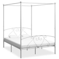 vidaXL Рамка за легло с балдахин, бяла, метал, 140x200 cм(SKU:284471, снимка 1 - Спални и легла - 45162007
