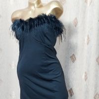 4XL Черна,еластична, къса рокля с пера, снимка 5 - Рокли - 45293954