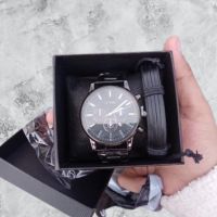 Мъжки елегантен водоустойчив часовник BASID / Цвят – черен със сребристи елементи; Подарък: гривна; , снимка 3 - Мъжки - 45688319