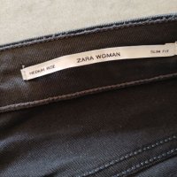 Дамски дънки ZARA Slim Fit с черен промазан плат , снимка 6 - Дънки - 45490186