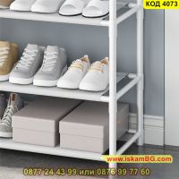 Мултифункционална етажерка със закачалки и 5 рафта за обувки, бяла - КОД 4073, снимка 3 - Етажерки - 45222161