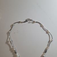 Сребърно колие с естествени перли, снимка 3 - Колиета, медальони, синджири - 45545328