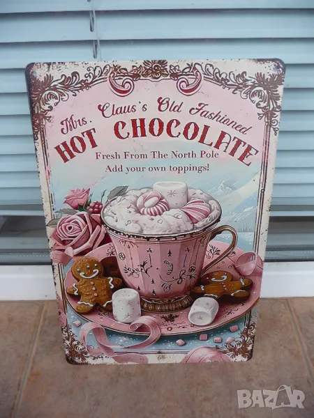 Метална табела Горещ шоколад бисквитка маршмелоу красиво какао мляко, снимка 1