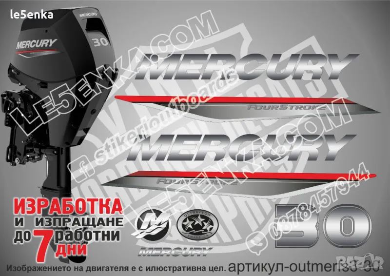 MERCURY 30 hp FS 2019-2022 Меркюри извънбордов двигател стикери надписи лодка яхта outmerfs3-30, снимка 1