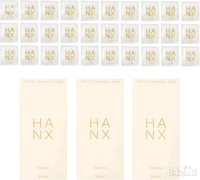 Презервативи HANX, Ултратънки, естествен латекс със силиконов лубрикант, Стандартни (опаковка от 30), снимка 1
