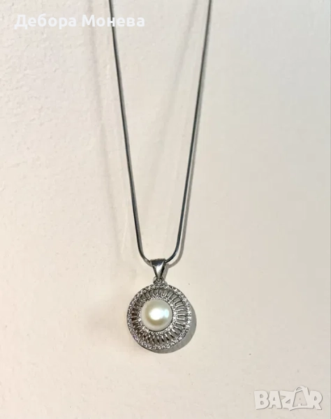Сребърно колие с перла, снимка 1