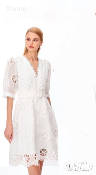 Красива елегантна рокля в нежно-бяло, бродерия, снимка 1