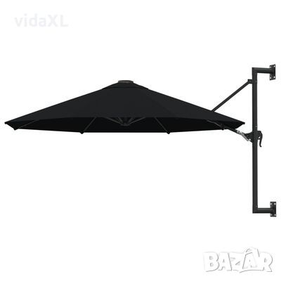 vidaXL Чадър за монтаж на стена с метален прът, 300 см, черен, снимка 1