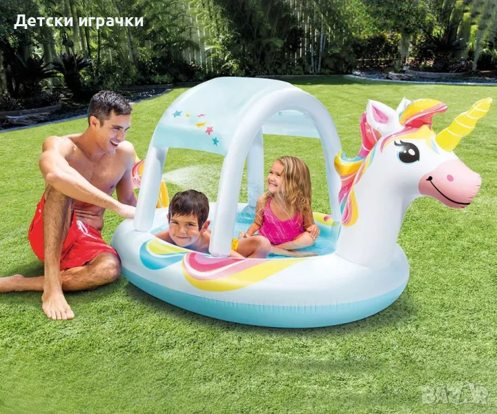 Надуваем басейн с пръскало Еднорог Intex, 254 x 132 x 109, със сенник , снимка 1