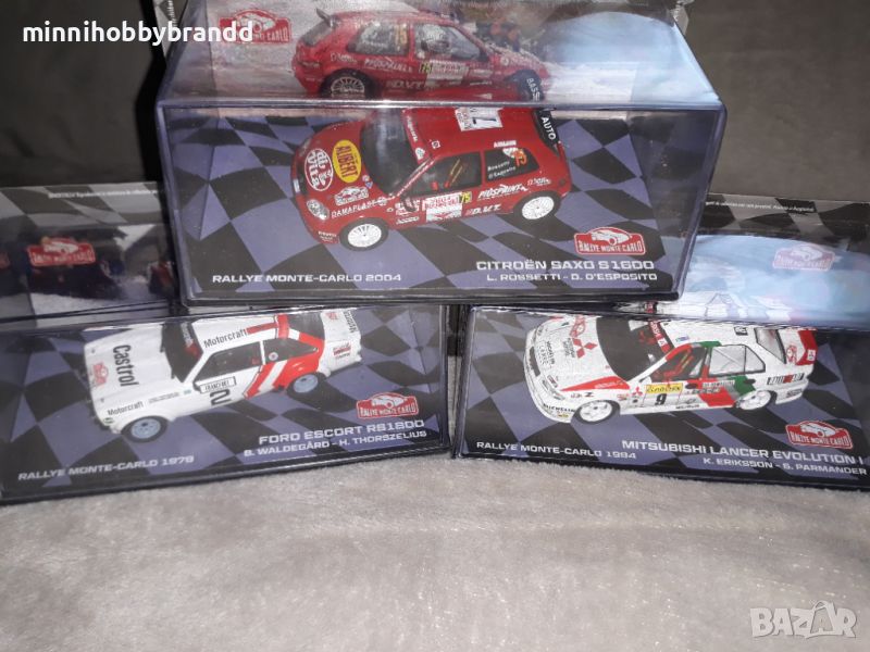 Citroen Saxo 1600 Ford Escort RS1800 Mitsubishi Lancer Evolution 1.43 Eaglemoss Rally Monte-Carlo. , снимка 1