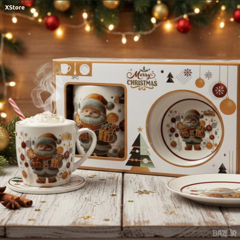 Коледна керамична чаша с капак и лъжица – уют за всяка сутри, снимка 1