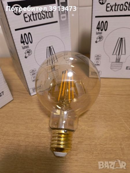 EXTRASTAR Vintage Retro Bulb, G125 E27 LED крушки с нажежаема жичка, топла светлина 2200K, 400 лумен, снимка 1