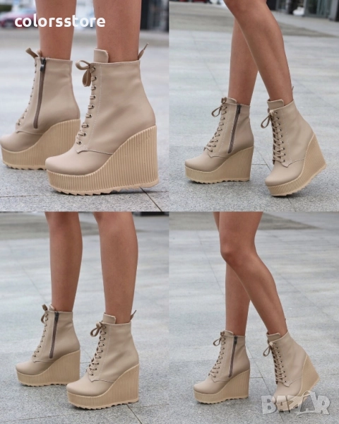 Боти на платформа - бежова кожа - NO6 , снимка 1