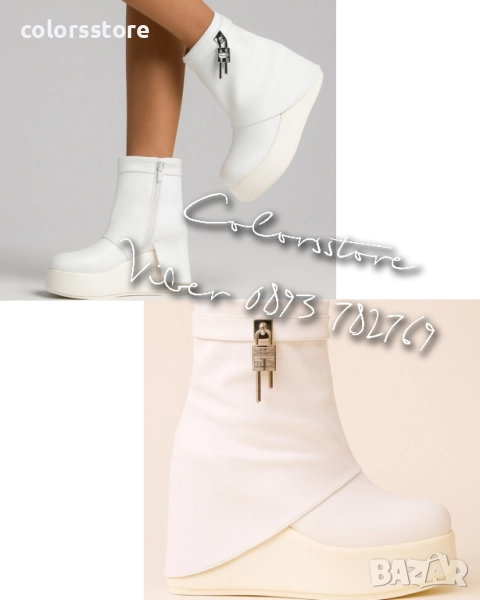 Боти на платформа - бяла кожа - DHG55 , снимка 1