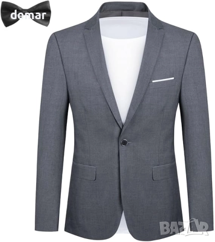 YFFUSHI Мъжко сако Slim Fit с папионка и 1 копче, класическо леко сако, сиво, XL