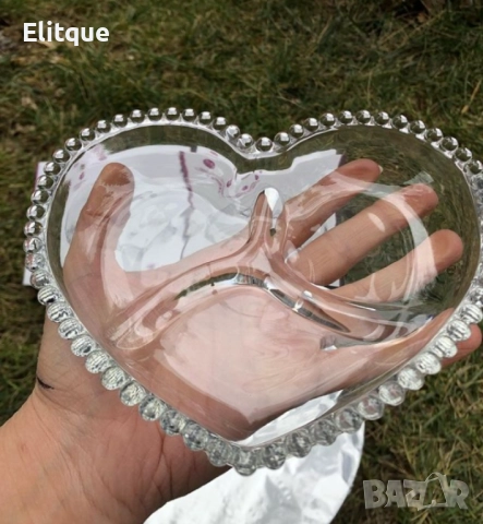 Стъклена чиния ордьовър сърце с 3 отделения, снимка 3 - Други - 52861437