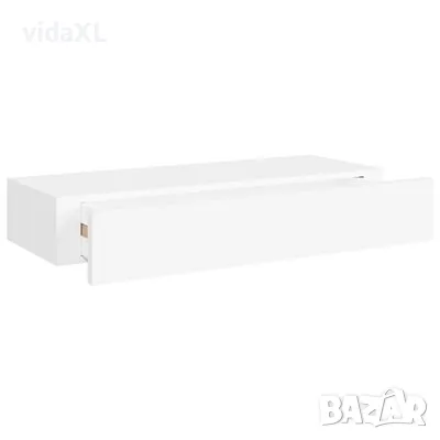 vidaXL Стенен рафт с чекмедже, бял, 60x23,5x10 см, МДФ（SKU:330255）, снимка 4 - Други - 48485755