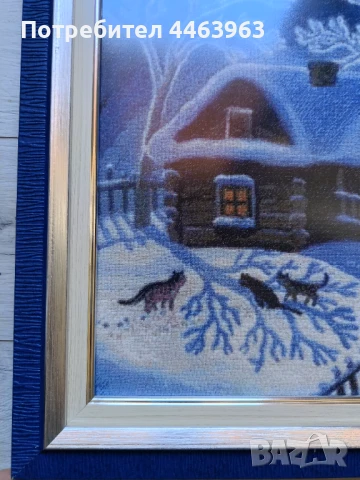 гоблен ,,Зимна нощ", 31/44 см, снимка 4 - Гоблени - 51372185