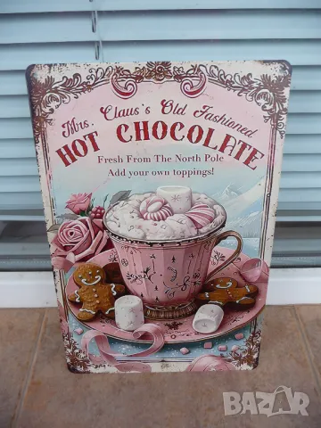 Метална табела Горещ шоколад бисквитка маршмелоу красиво какао мляко