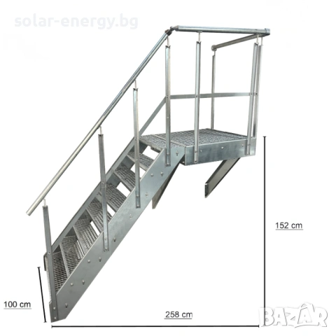 Метално стълбище с площадка 8 стъпала | За монтаж към стена | Поцинковано, снимка 4 - Други - 54236222