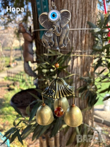 Метален вятърен звънец със слонче и окото на Назар, снимка 13 - Декорация за дома - 53663807