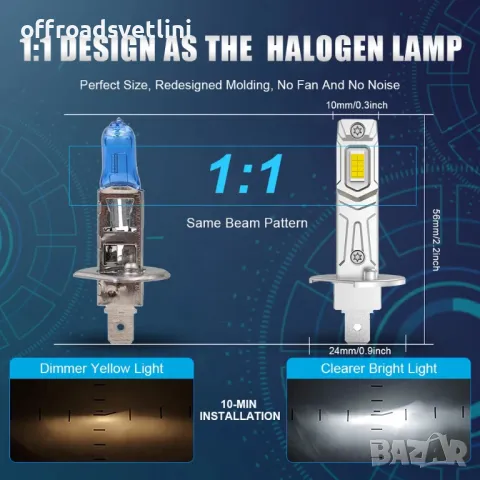 2023 Модел 200W LED Диодни крушки H1 12V 300% Светлина Директен Монтаж, снимка 5 - Аксесоари и консумативи - 47078317